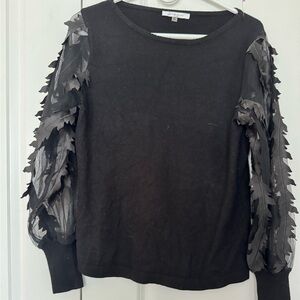 Sioni Black Sweater with Sheer Leaf Design size medium
